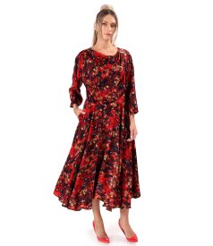 Elegant midi dress in printed satin