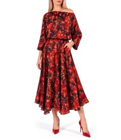 Rochie midi eleganta din saten imprimat
