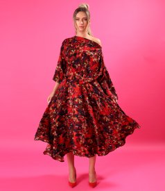 Elegant midi dress in printed satin