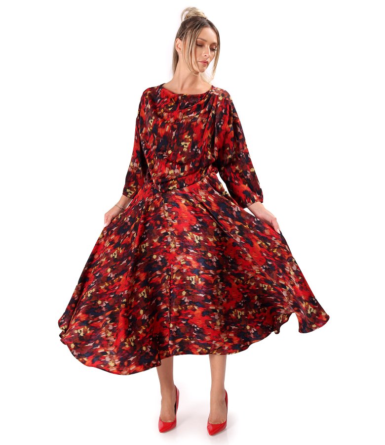 Elegant midi dress in printed satin