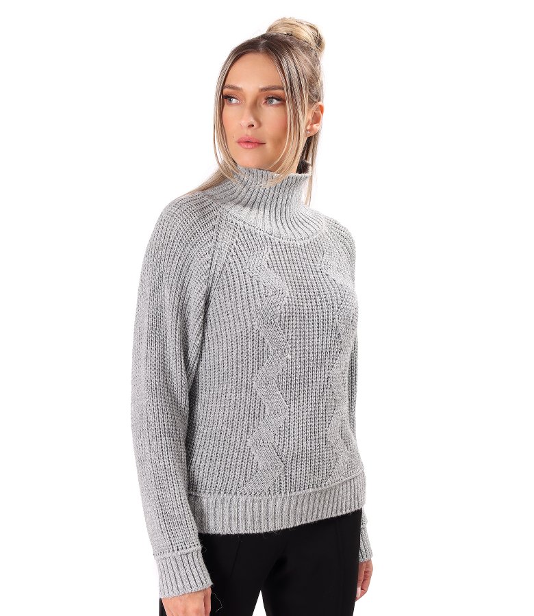 Knitted sweater with textured yarn and high neck