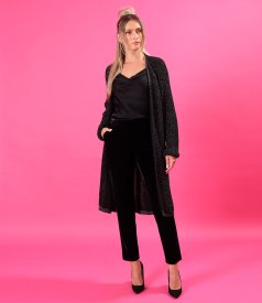 Cardigan lung tricotat cu fir de efect