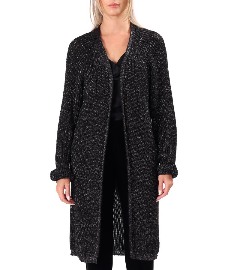 Long knitted cardigan in textured yarn