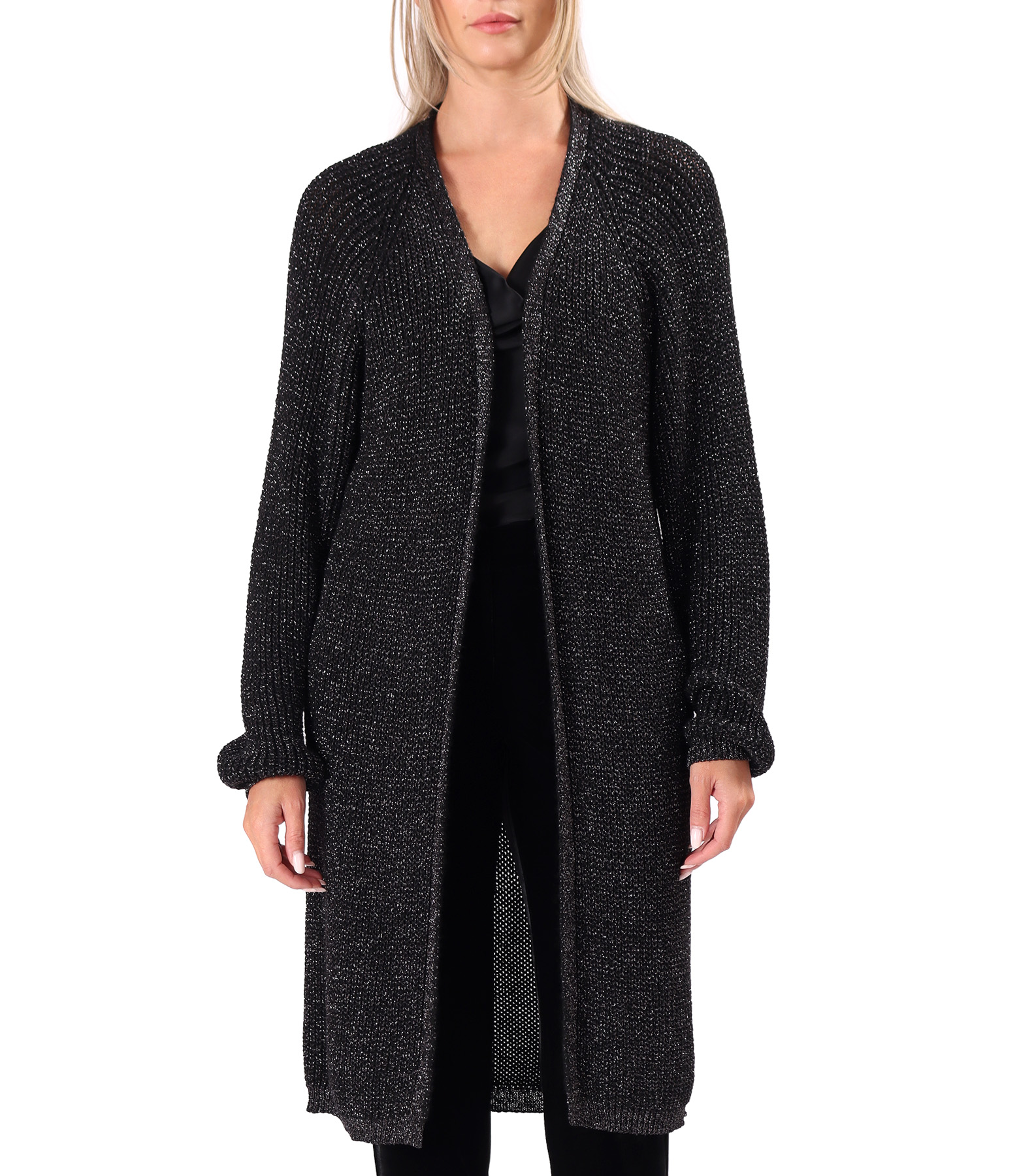 Long knitted cardigan in textured yarn