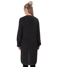 Cardigan lung tricotat cu fir de efect