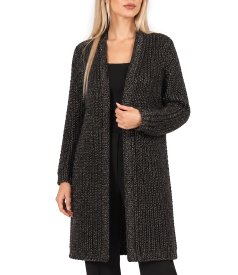 Cardigan lung tricotat cu fir stralucitor