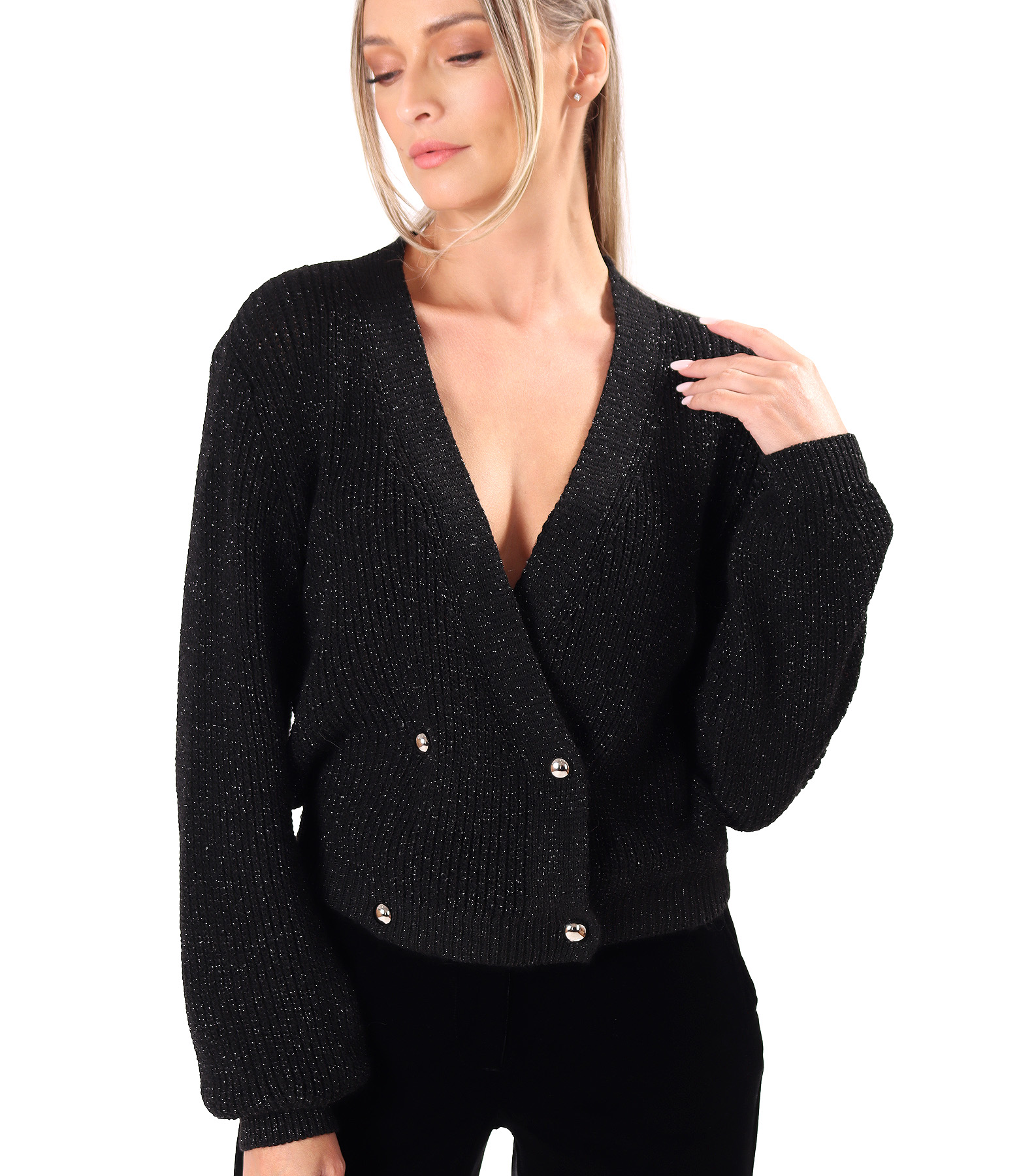 Knitted cardigan with double-breasted button fastening