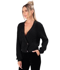 Knitted cardigan with double-breasted button fastening