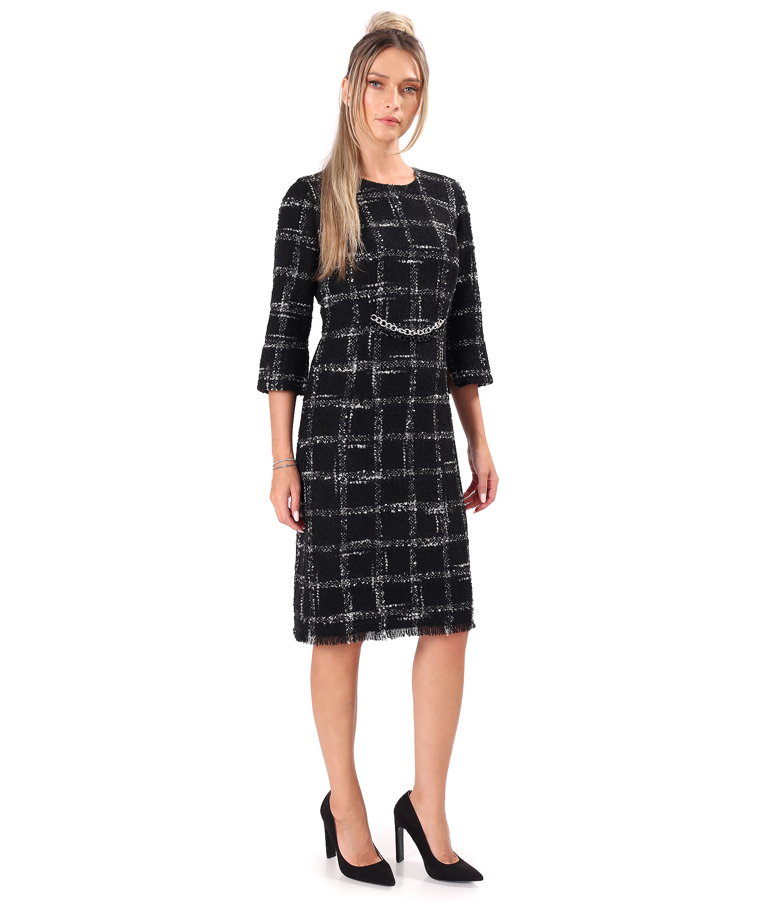 Elegant boucl dress in a cotton and wool blend