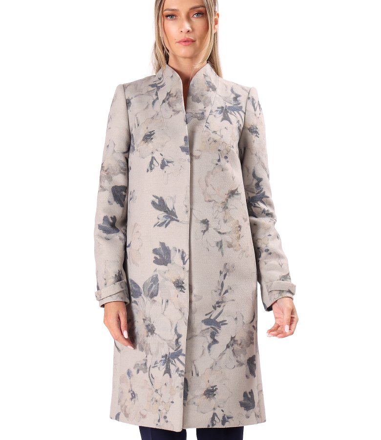 Floral-print scuba-style coat