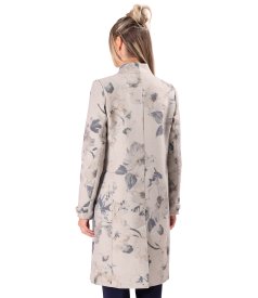 Floral-print scuba-style coat