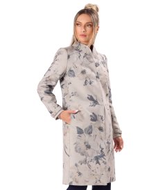 Floral-print scuba-style coat