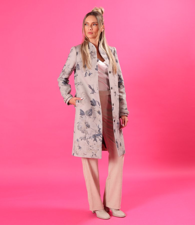 Floral-print scuba-style coat