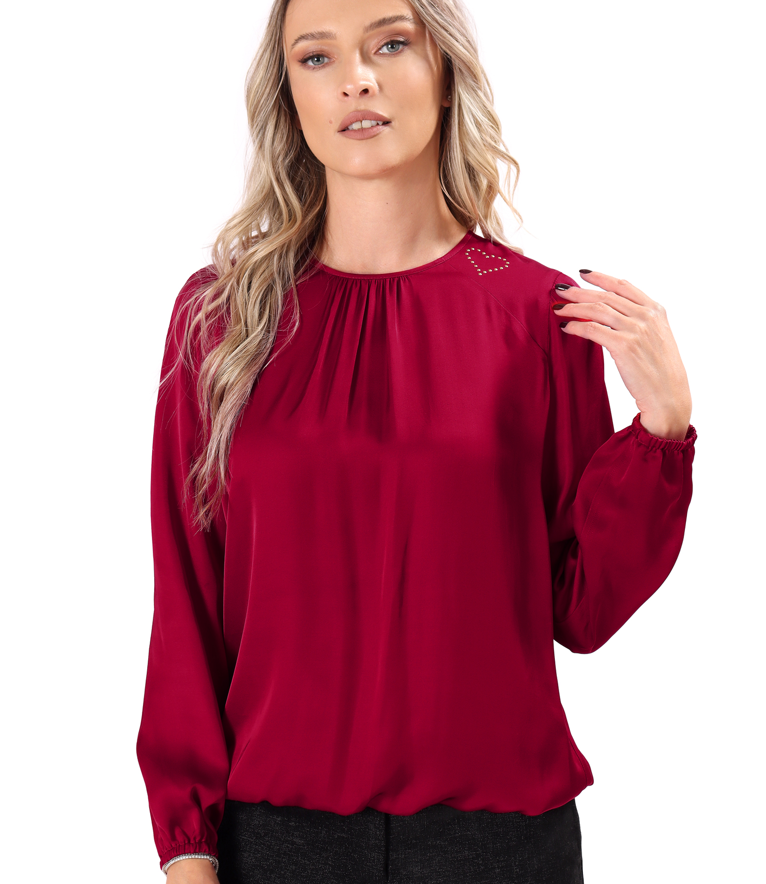 Relaxed-fit blouse in EcoVero viscose satin