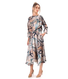 Elegant midi dress in geometric-print satin