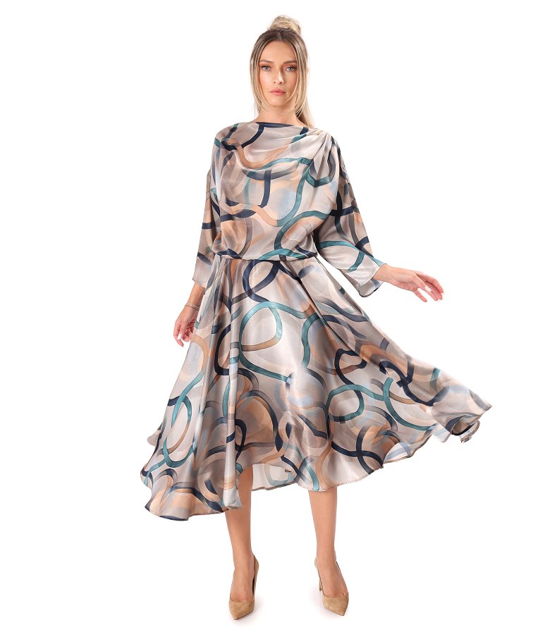 Elegant midi dress in geometric-print satin