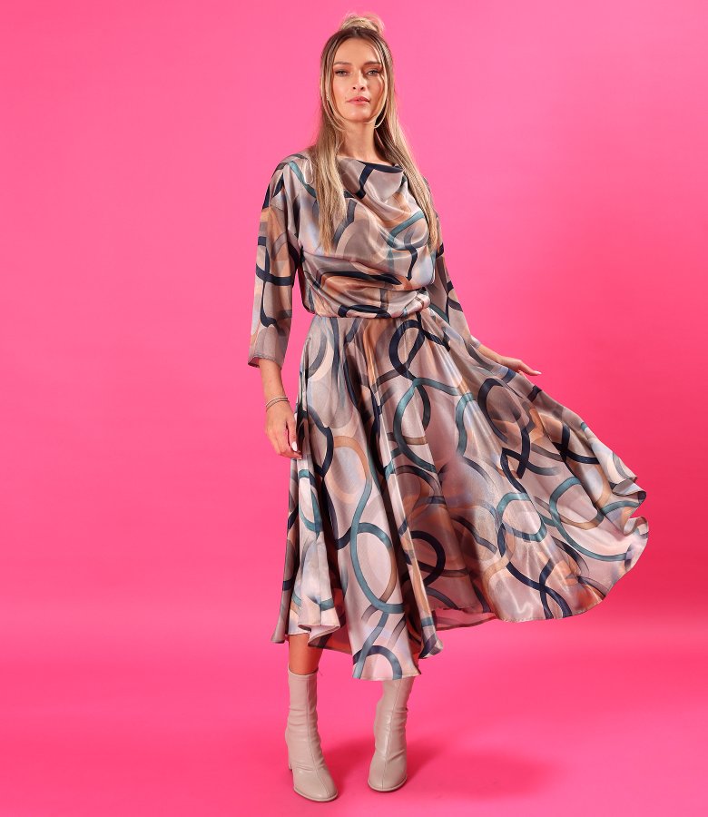 Elegant midi dress in geometric-print satin