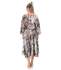 Elegant midi dress in geometric-print satin
