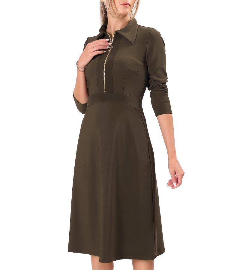Flared office dress with gold zip and side pockets
