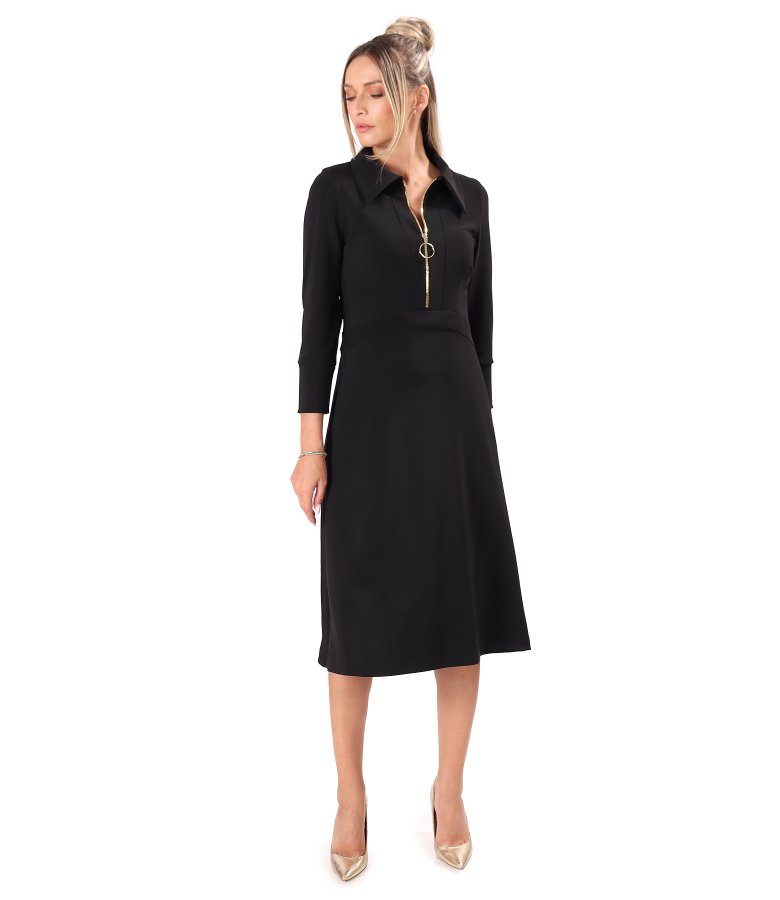 Flared office dress with gold zip and side pockets