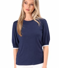 Elegant stretch jersey blouse with three-quarter sleeves