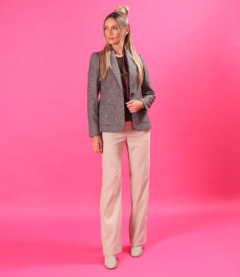 Office set with wool-blend jacket and straight-leg trousers