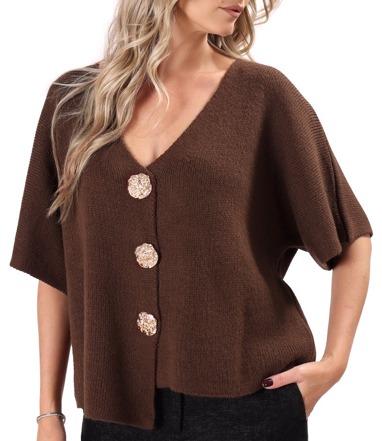 Relaxed-fit knit cardigan with detachable brooch-style gold buttons