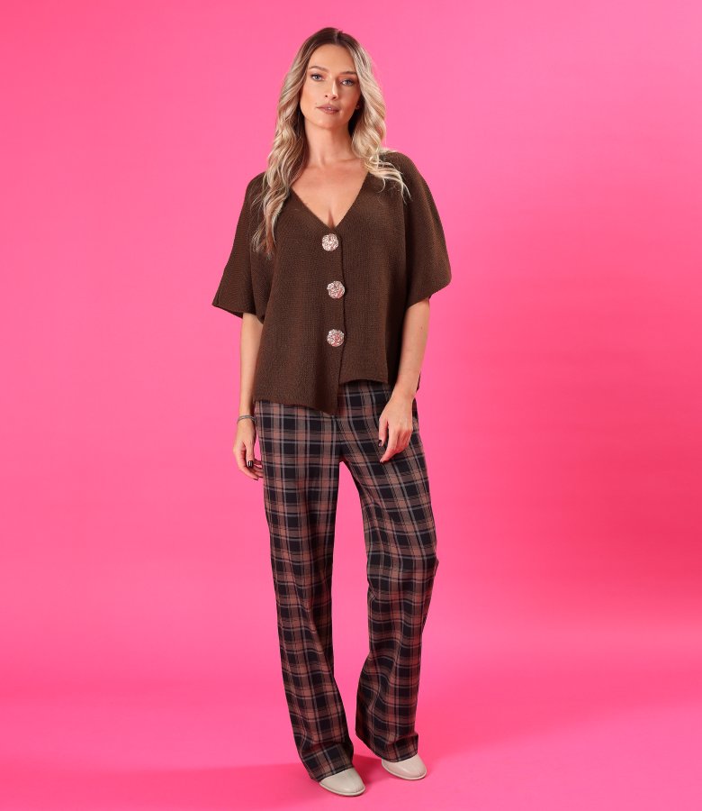 Relaxed-fit knit cardigan with detachable brooch-style gold buttons