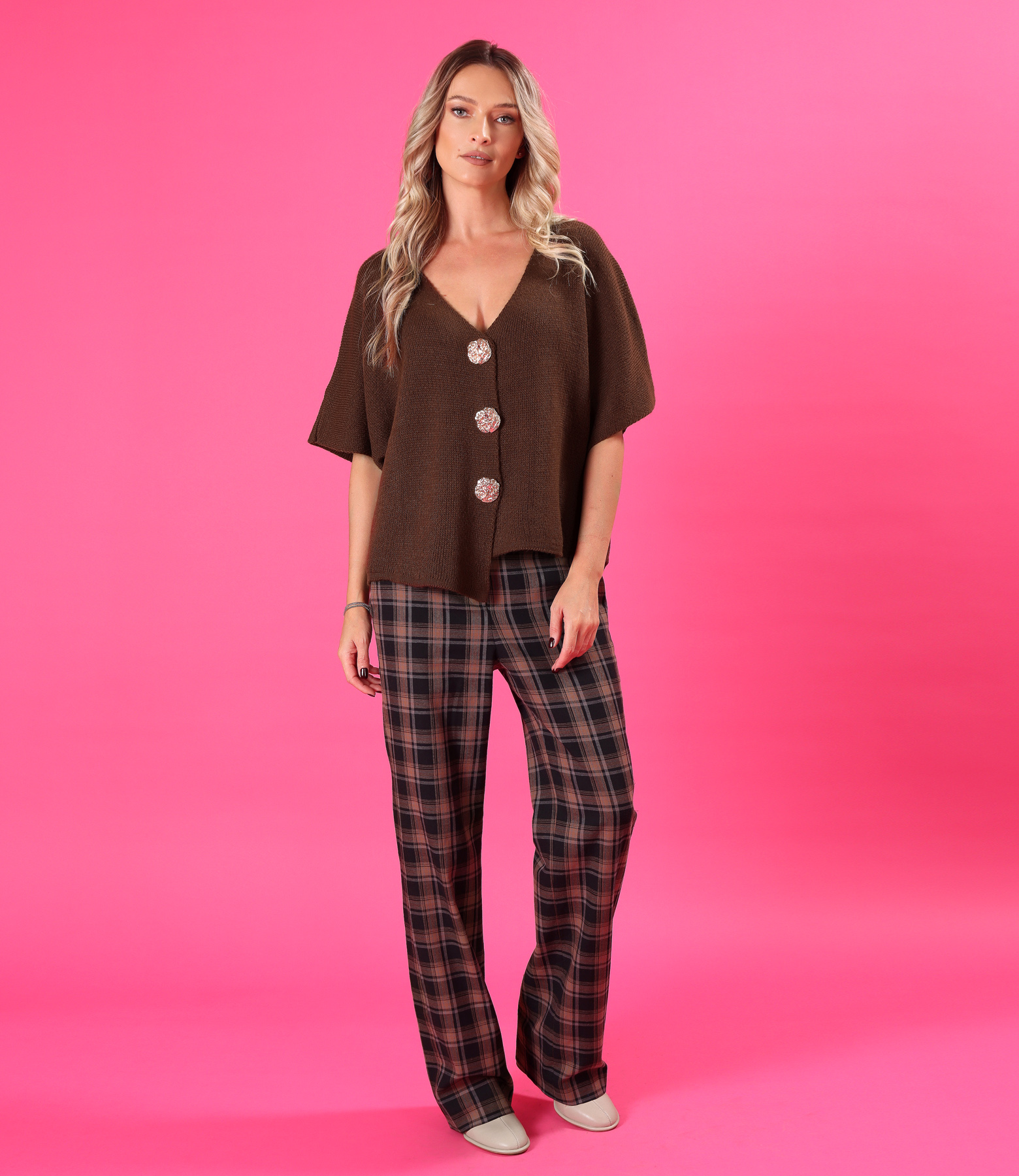 Relaxed-fit knit cardigan with detachable brooch-style gold buttons