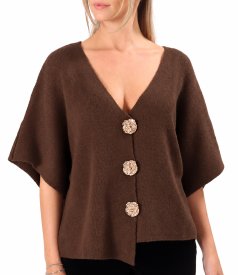 Relaxed-fit knit cardigan with detachable brooch-style gold buttons