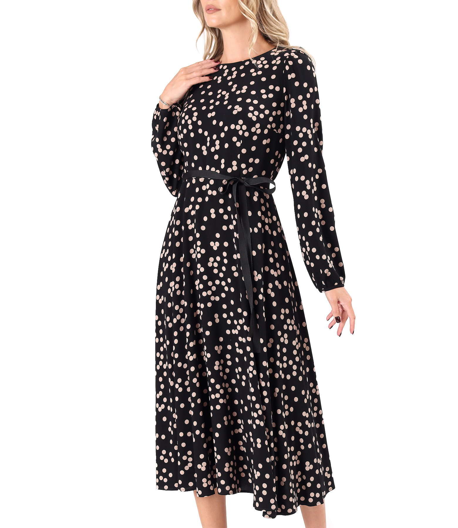 Midi dress in polka-dot printed viscose