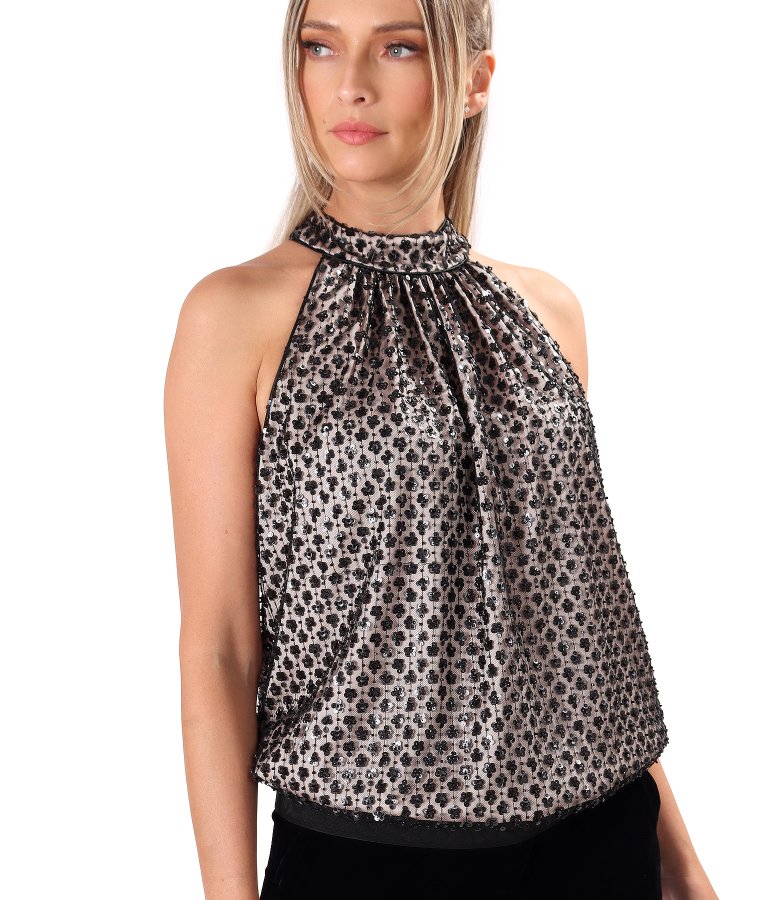 Elegant sequin and bead blouse