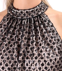 Elegant sequin and bead blouse
