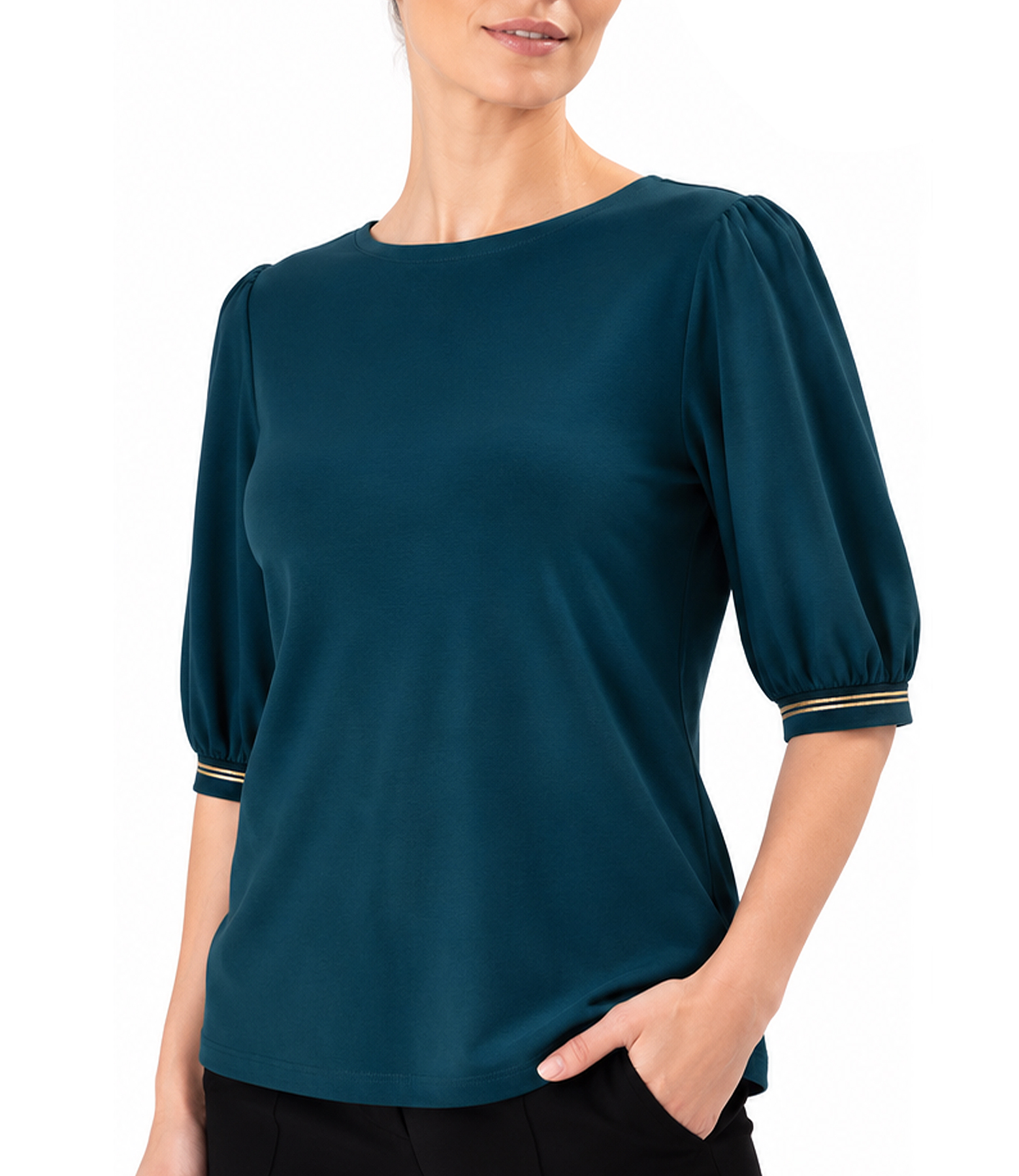 Elegant stretch jersey blouse with three-quarter sleeves