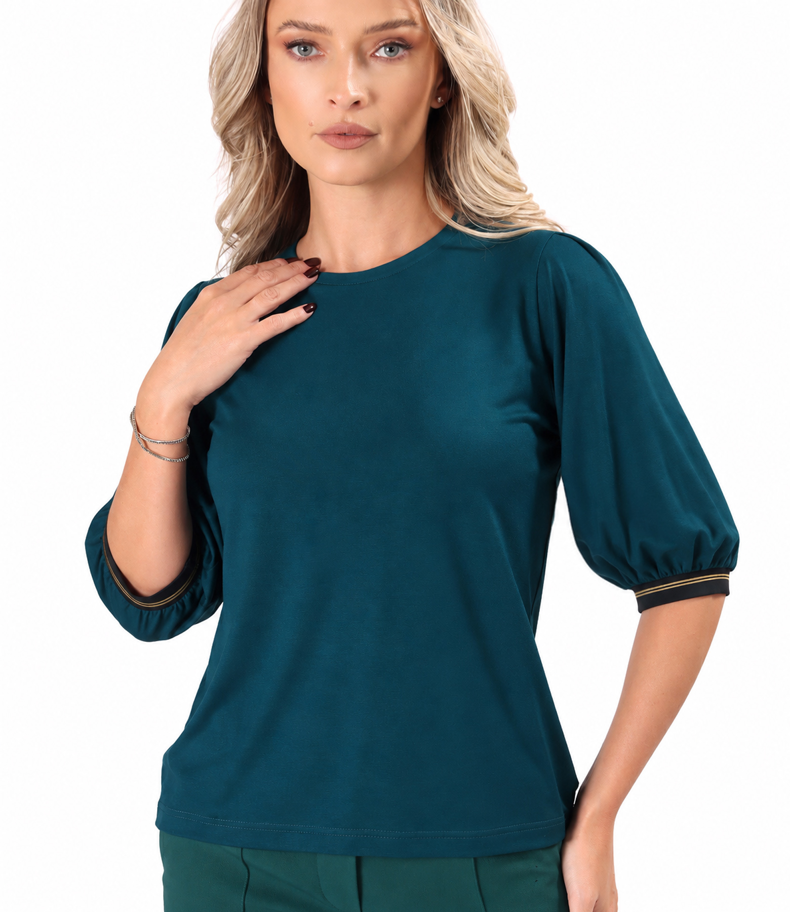 Elegant stretch jersey blouse with three-quarter sleeves