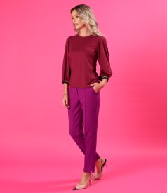 Elegant stretch jersey blouse with three-quarter sleeves