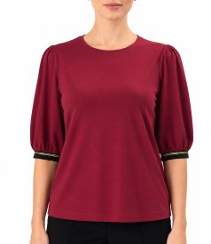 Elegant stretch jersey blouse with three-quarter sleeves