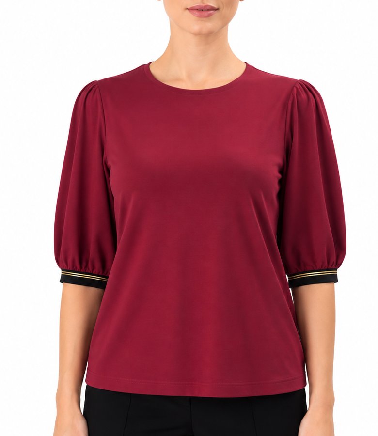 Elegant stretch jersey blouse with three-quarter sleeves
