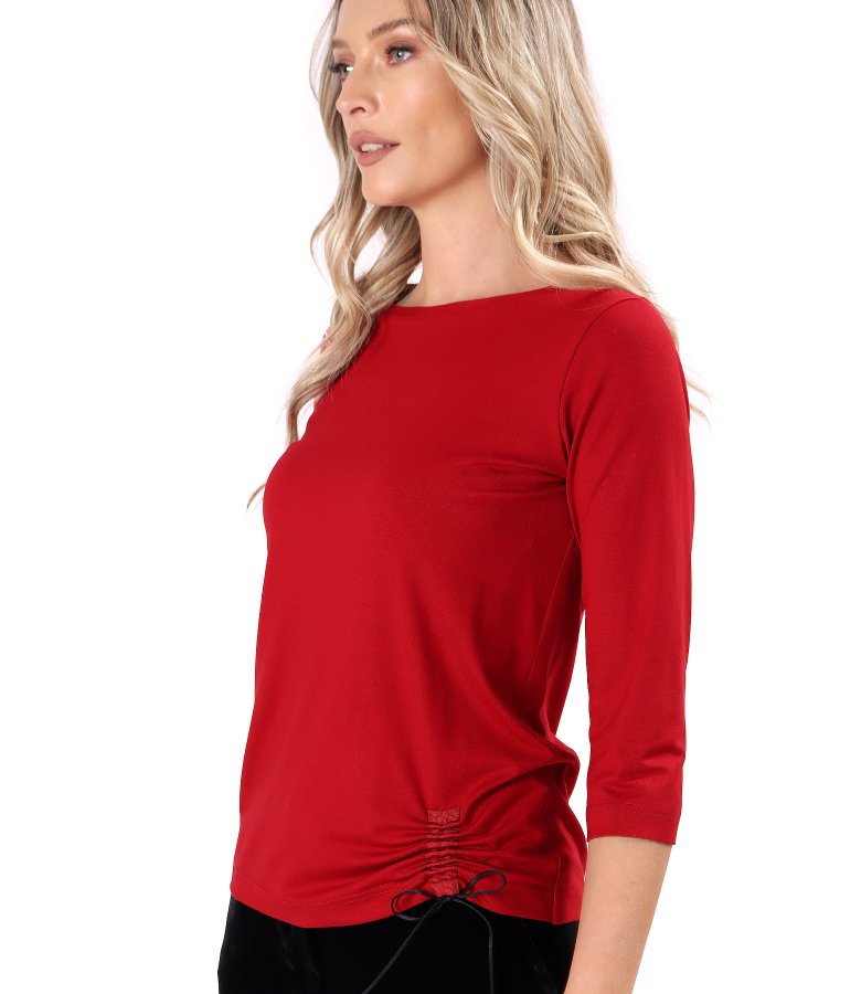 Stretch jersey blouse with drawstring hem