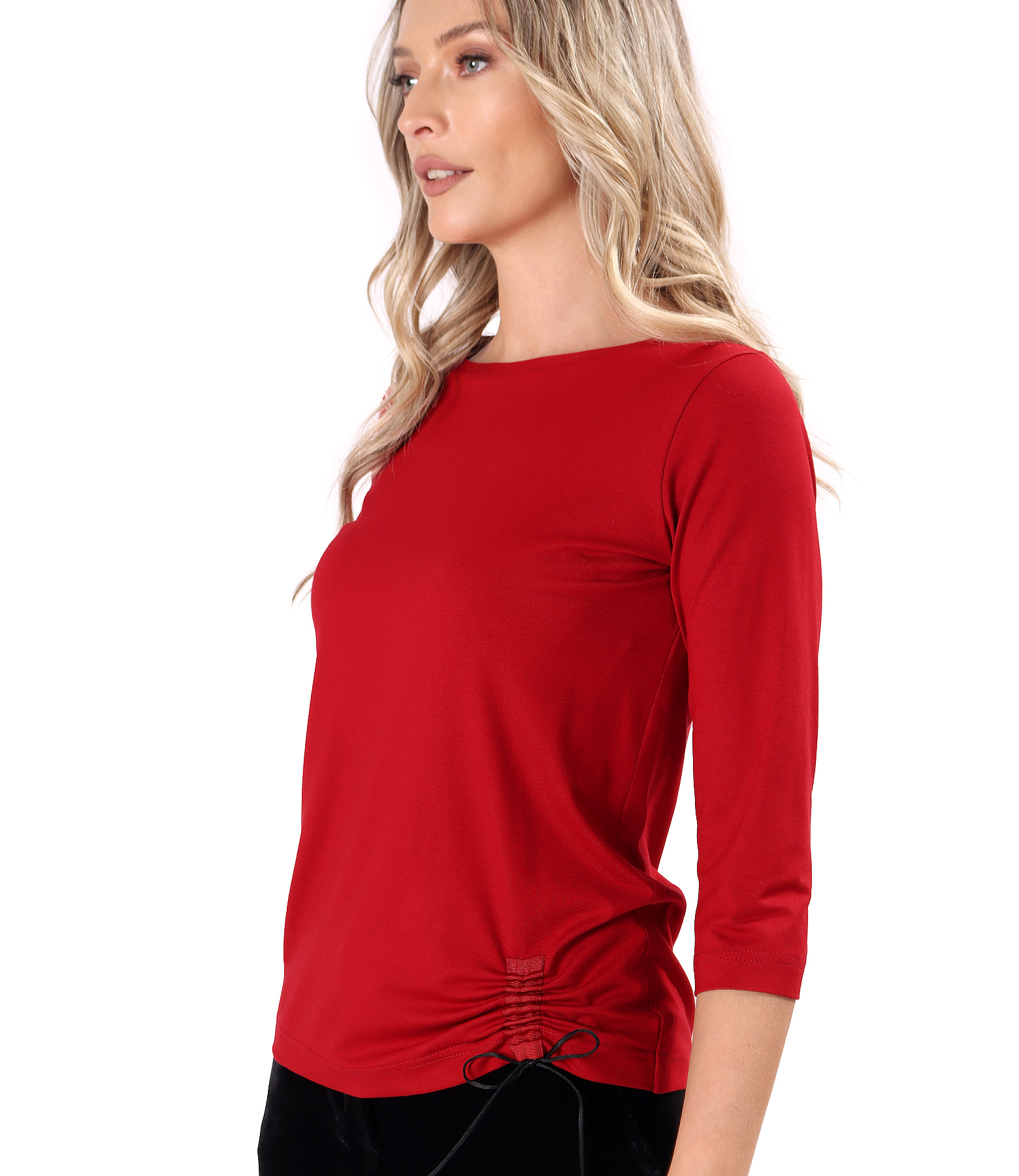 Stretch jersey blouse with drawstring hem