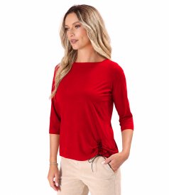 Stretch jersey blouse with drawstring hem