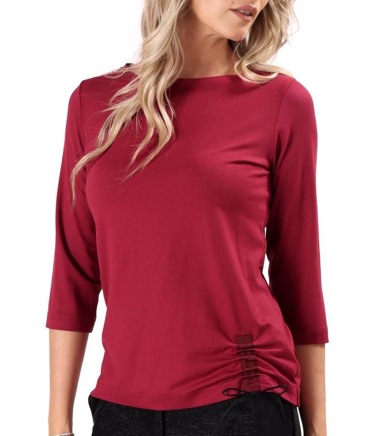 Stretch jersey blouse with drawstring hem