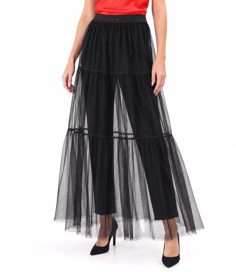 Long black tulle skirt without lining