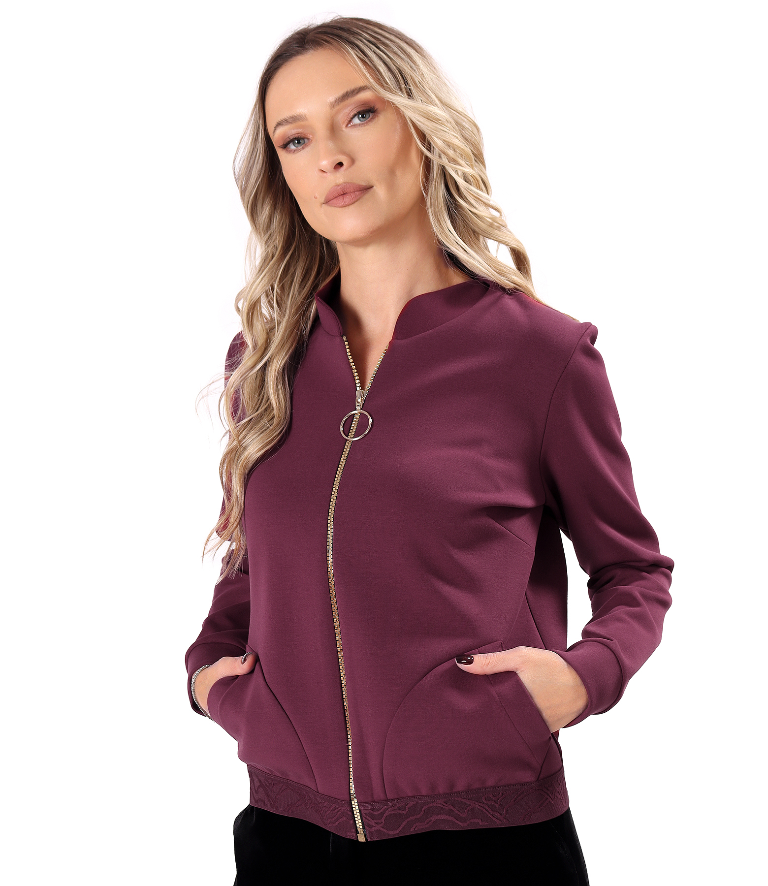 Cotton-blend scuba top with front zip