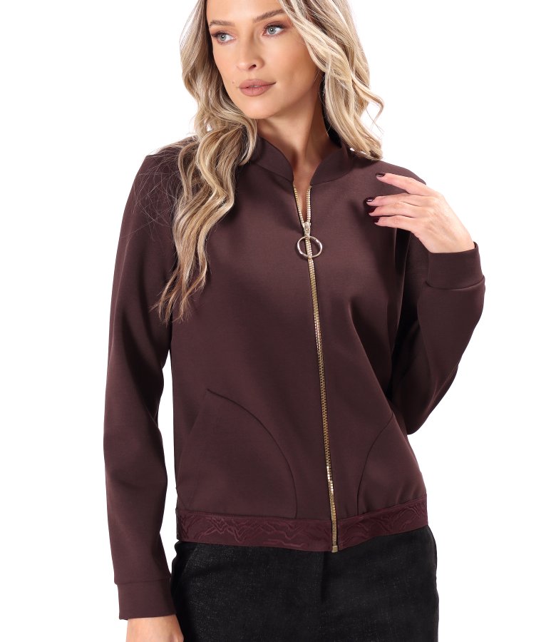 Cotton-blend scuba blouse with front zip fastening