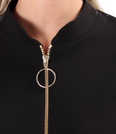 Bomber-style jacket crafted from cotton-blend scuba fabric with a gold zipper
