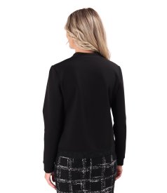 Bomber-style jacket crafted from cotton-blend scuba fabric with a gold zipper
