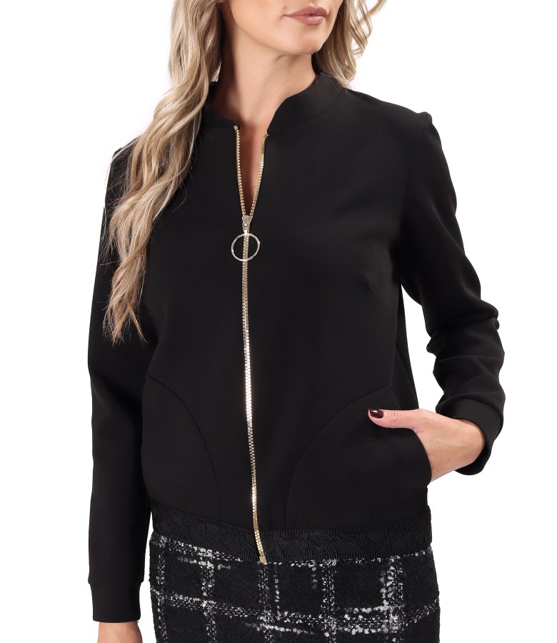 Cotton-blend scuba top with front zip
