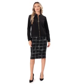 Bomber-style jacket crafted from cotton-blend scuba fabric with a gold zipper