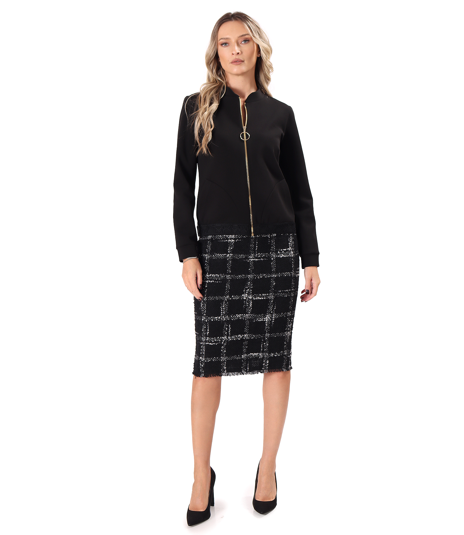 Cotton-blend scuba top with front zip